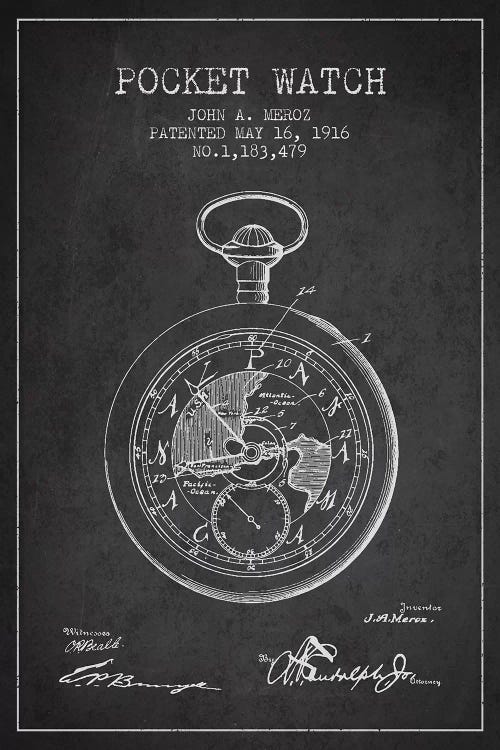 John A. Meroz Pocket Watch Pattern Sketch (Charcoal) by Aged Pixel wall art