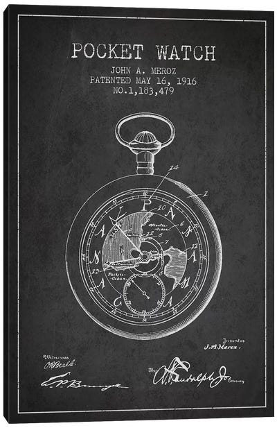 John A. Meroz Pocket Watch Pattern Sketch (Charcoal) Canvas Art Print - Aged Pixel: Engineering & Machinery