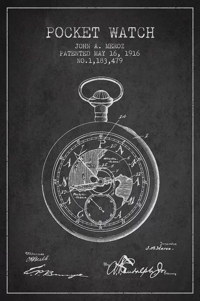 Engineering & Machinery Blueprints: John A. Meroz Pocket Watch Pattern Sketch (Charcoal) by Aged Pixel