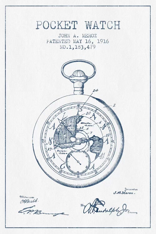 John A. Meroz Pocket Watch Pattern Sketch (Ink)
