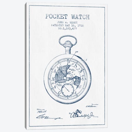 John A. Meroz Pocket Watch Pattern Sketch (Ink) Canvas Print #ADP2997} by Aged Pixel Art Print