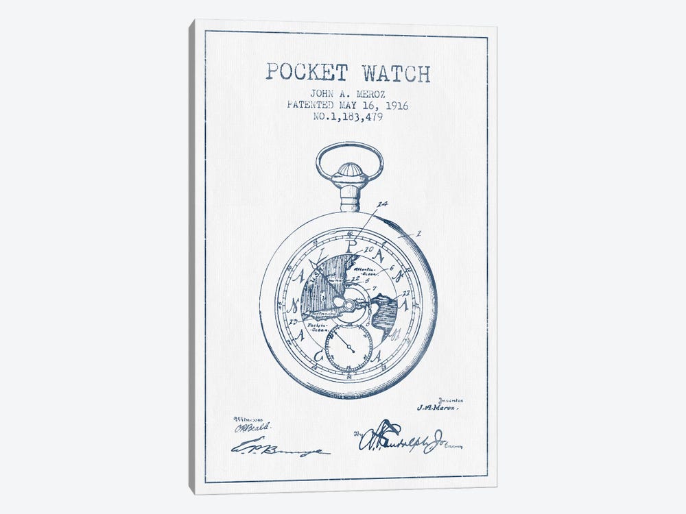 John A. Meroz Pocket Watch Pattern Sketch (Ink) by Aged Pixel 1-piece Canvas Wall Art