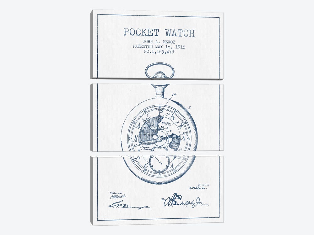John A. Meroz Pocket Watch Pattern Sketch (Ink) by Aged Pixel 3-piece Canvas Wall Art