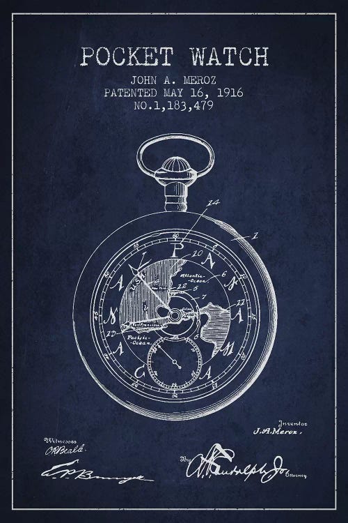 John A. Meroz Pocket Watch Pattern Sketch (Navy Blue)