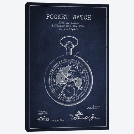 John A. Meroz Pocket Watch Pattern Sketch (Navy Blue) Canvas Print #ADP2998} by Aged Pixel Canvas Artwork