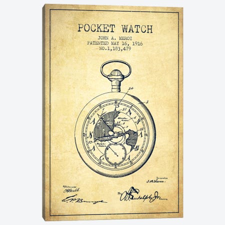 John A. Meroz Pocket Watch Pattern Sketch (Vintage) Canvas Print #ADP2999} by Aged Pixel Canvas Wall Art