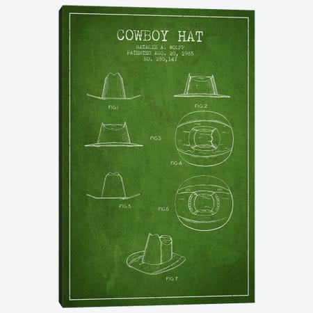 Cowboy Hat Green Patent Blueprint Canvas Print #ADP299} by Aged Pixel Canvas Artwork