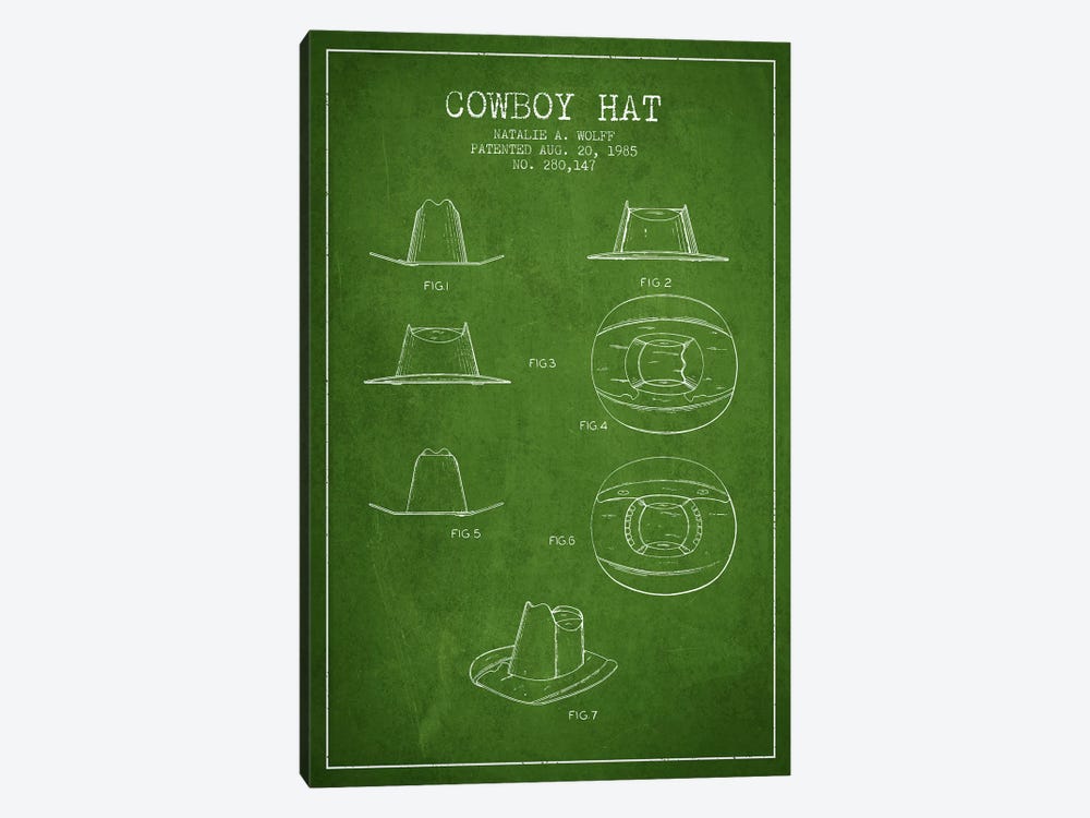 Cowboy Hat Green Patent Blueprint by Aged Pixel 1-piece Canvas Wall Art