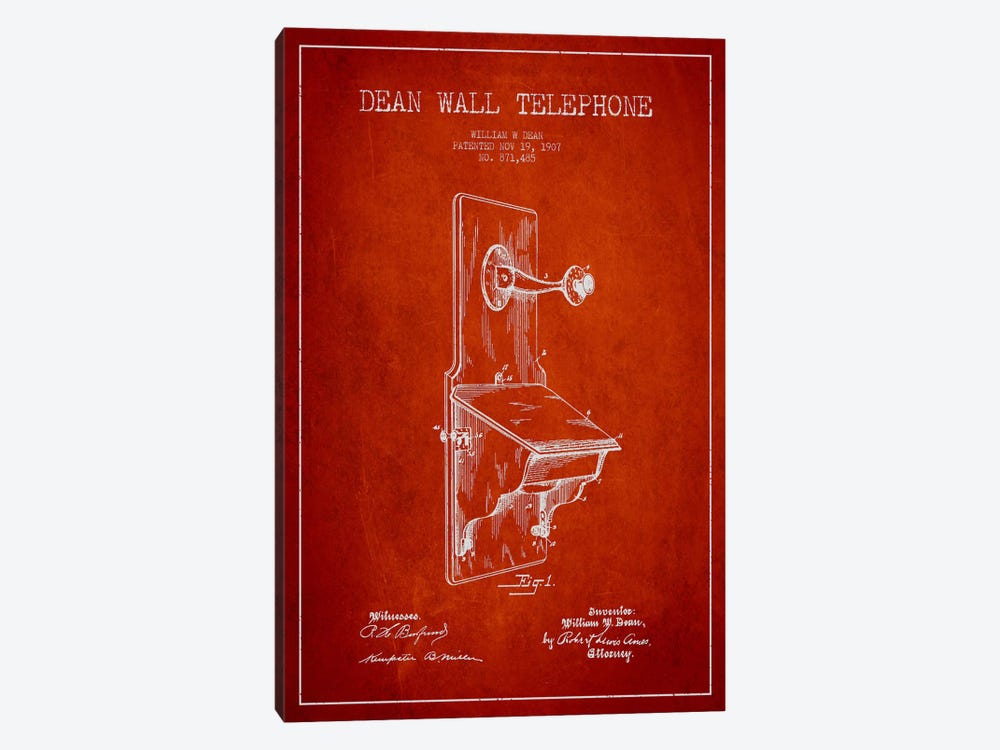 Wall Telephone Red Patent Blueprint by Aged Pixel 1-piece Canvas Art