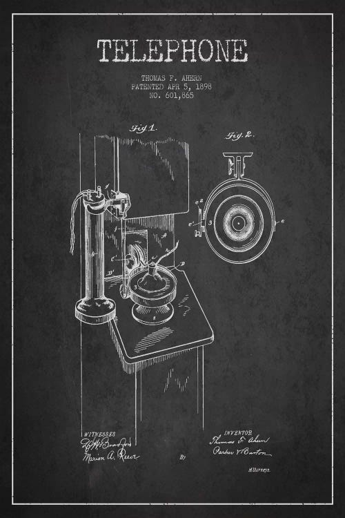 Ahern Telephone Dark Patent Blueprint by Aged Pixel wall art