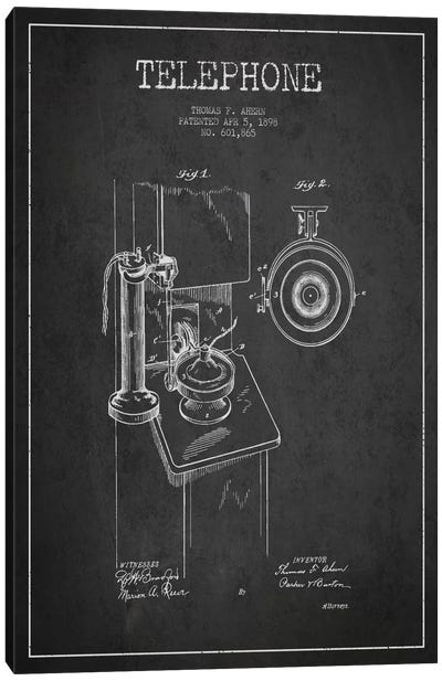 Ahern Telephone Dark Patent Blueprint Canvas Art Print
