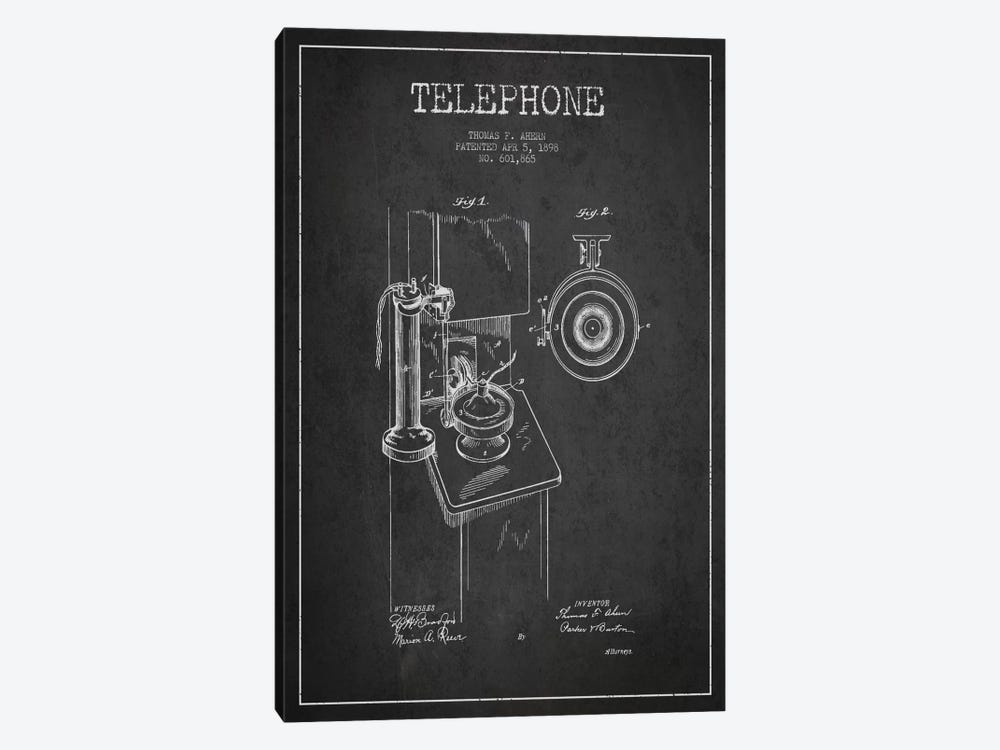Ahern Telephone Dark Patent Blueprint by Aged Pixel 1-piece Canvas Artwork