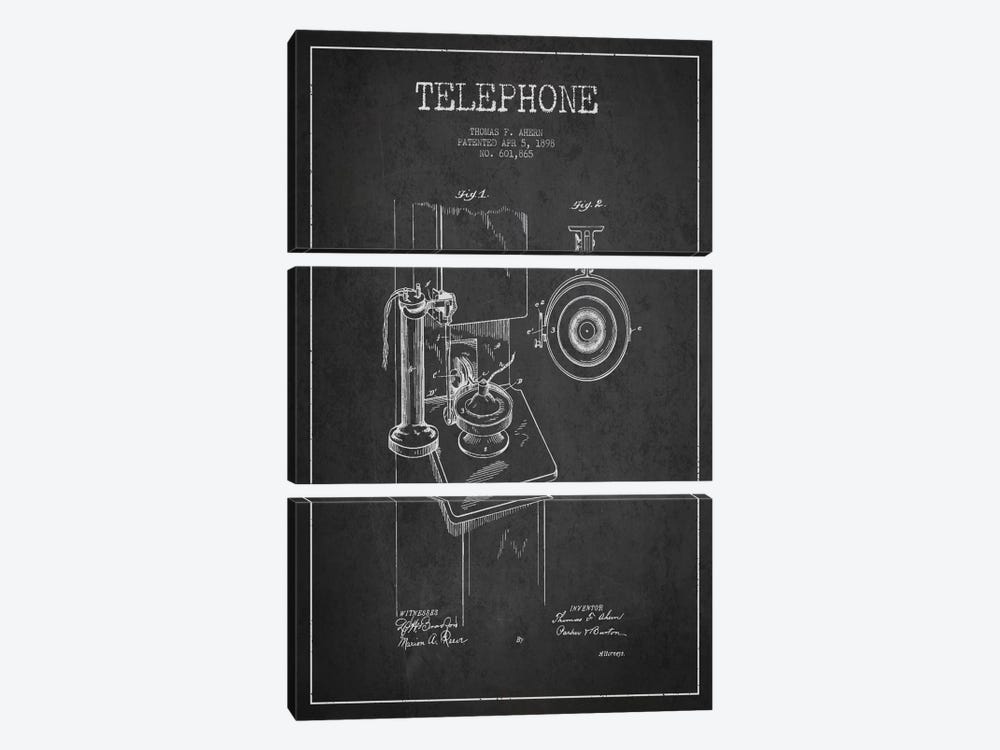 Ahern Telephone Dark Patent Blueprint by Aged Pixel 3-piece Canvas Art