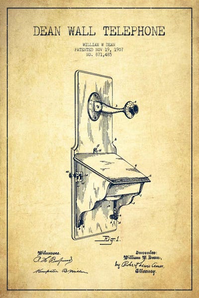 Wall Telephone Vintage Patent Blueprint by Aged Pixel framed canvas print