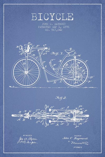 John C. Raymond Bicycle Patent Sketch (Light Blue) by Aged Pixel canvas print