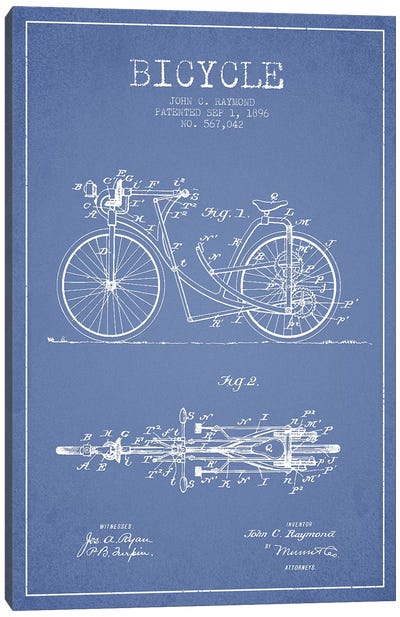 John C. Raymond Bicycle Patent Sketch (Light Blue) Canvas Art Print - Bicycle Art