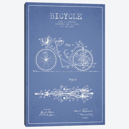 John C. Raymond Bicycle Patent Sketch (Light Blue) Canvas Print #ADP3000} by Aged Pixel Canvas Print