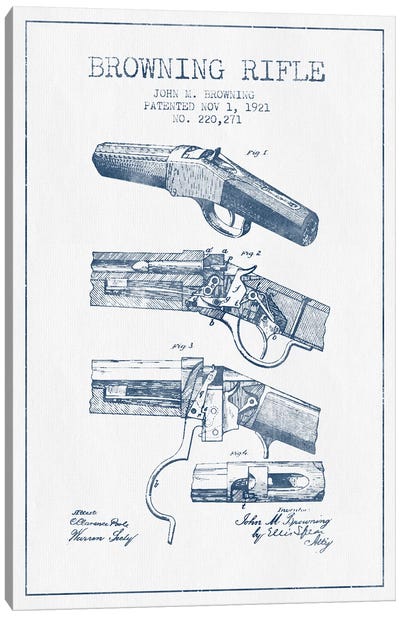 John M. Browning Rifle Patent Sketch (Ink) Canvas Art Print - Weapons & Artillery Art
