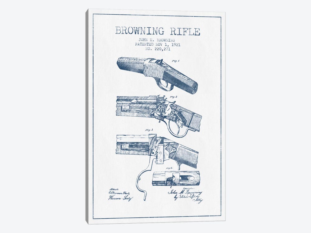 John M. Browning Rifle Patent Sketch (Ink) by Aged Pixel 1-piece Canvas Art Print