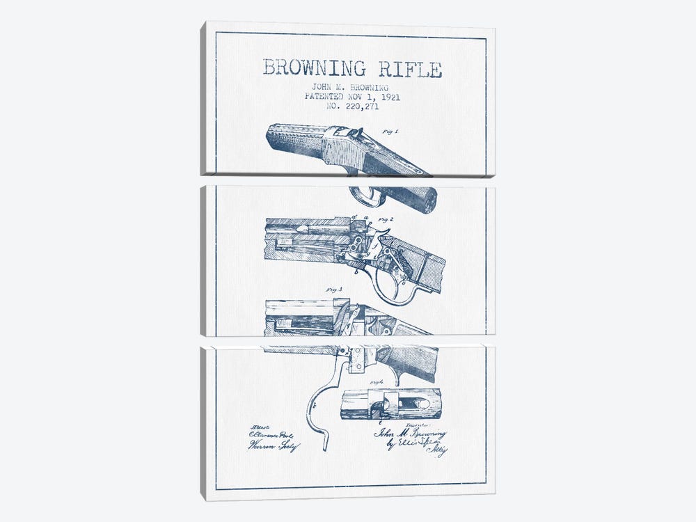 John M. Browning Rifle Patent Sketch (Ink) by Aged Pixel 3-piece Canvas Print