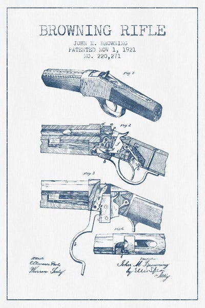 Weapon Blueprints: John M. Browning Rifle Patent Sketch (Ink) by Aged Pixel