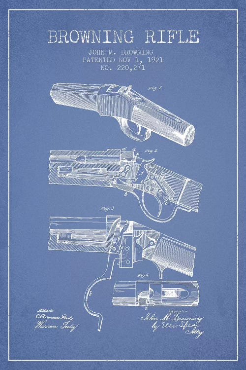 John M. Browning Rifle Patent Sketch (Light Blue) by Aged Pixel wall art