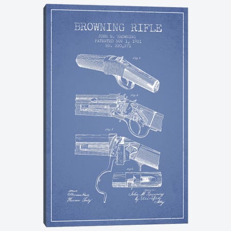 John M. Browning Rifle Patent Sketch (Light Blue) Canvas Print #ADP3004} by Aged Pixel Canvas Wall Art