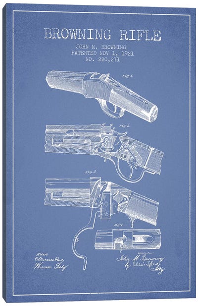 John M. Browning Rifle Patent Sketch (Light Blue) Canvas Art Print - Aged Pixel: Weapons
