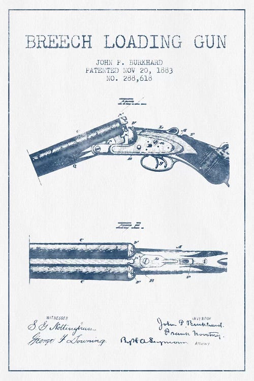 John P. Burkhard Breech Loading Gun Patent Sketch (Ink)