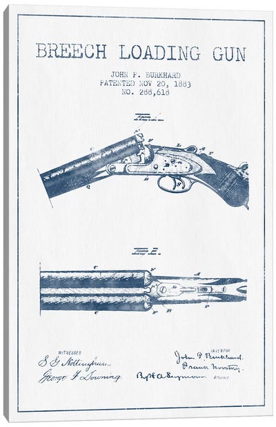 John P. Burkhard Breech Loading Gun Patent Sketch (Ink) Canvas Art Print - Weapon Blueprints