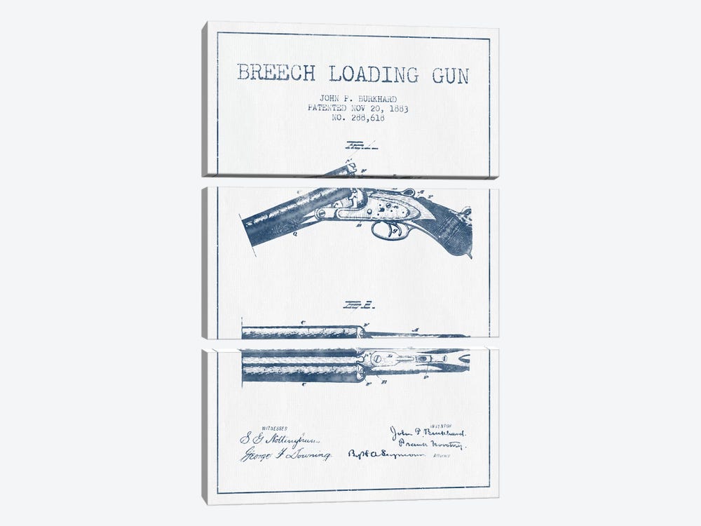 John P. Burkhard Breech Loading Gun Patent Sketch (Ink) by Aged Pixel 3-piece Canvas Wall Art
