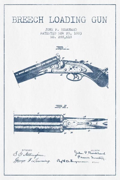 Weapon Blueprints: John P. Burkhard Breech Loading Gun Patent Sketch (Ink) by Aged Pixel