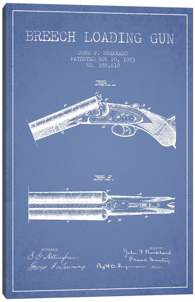 John P. Burkhard Breech Loading Gun Patent Sketch (Light Blue) Canvas Art Print