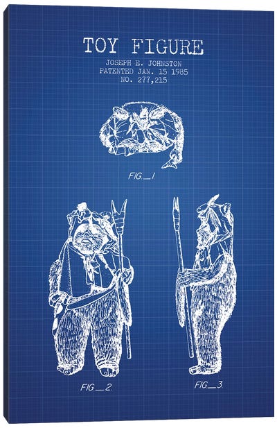 Joseph Johnston Ewok Action Figure Patent Sketch (Blue Grid) Canvas Art Print - Action Figures