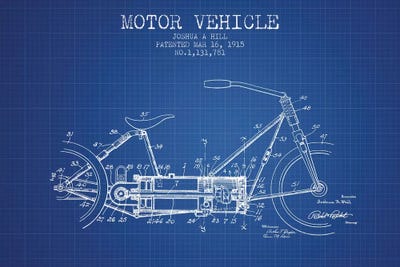 Joshua A. Hill Motor Vehicle Patent Sketch (Blue Grid) by Aged Pixel metal wall art