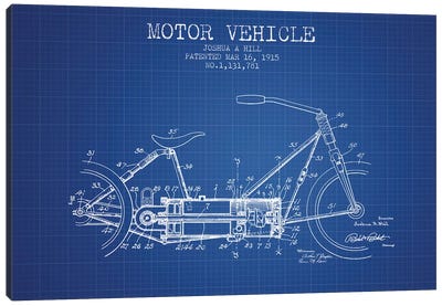 Joshua A. Hill Motor Vehicle Patent Sketch (Blue Grid) Canvas Art Print - Aged Pixel: Motorcycles