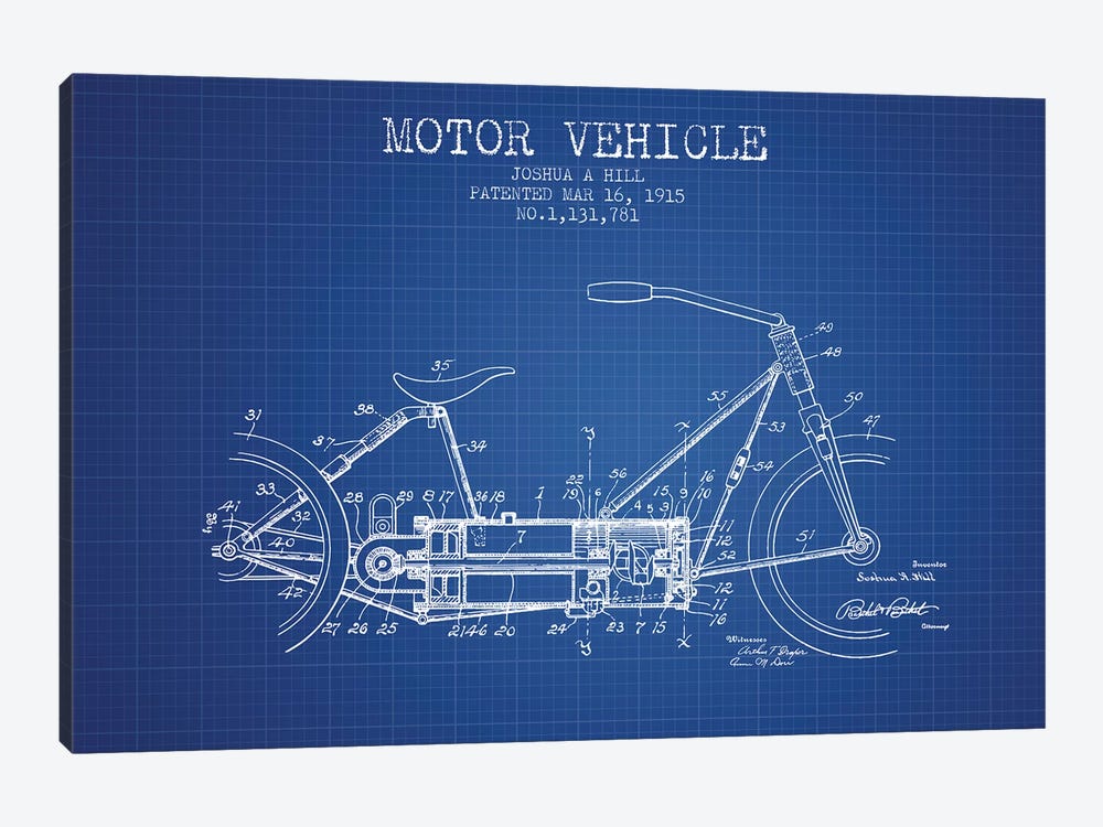 Joshua A. Hill Motor Vehicle Patent Sketch (Blue Grid) by Aged Pixel 1-piece Canvas Print