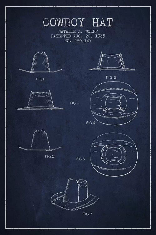 Cowboy Hat Navy Blue Patent Blueprint