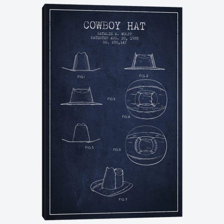 Cowboy Hat Navy Blue Patent Blueprint Canvas Print #ADP300} by Aged Pixel Canvas Art