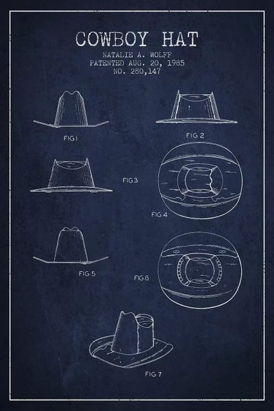 Beauty & Personal Care Blueprints: Cowboy Hat Navy Blue Patent Blueprint by Aged Pixel