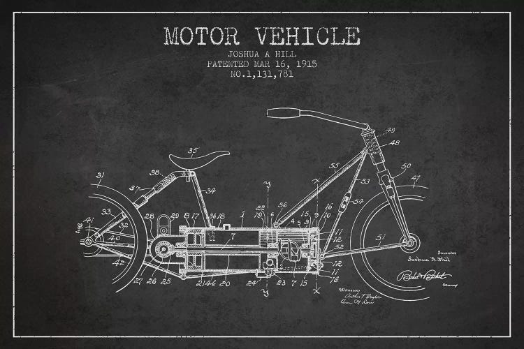Joshua A. Hill Motor Vehicle Patent Sketch (Charcoal)