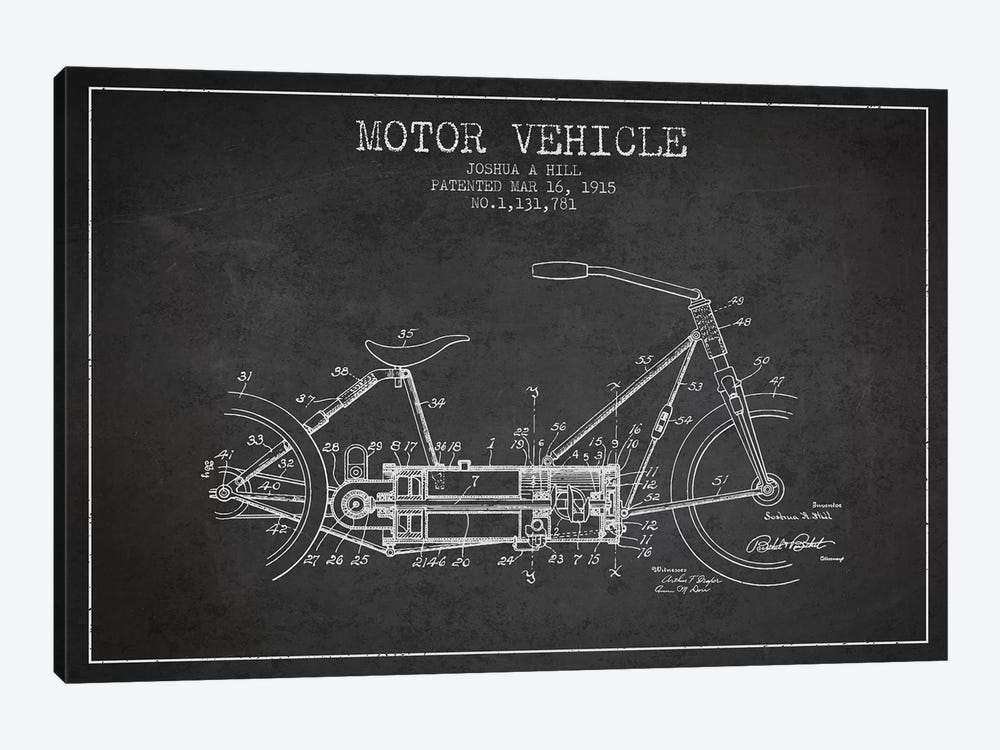 Joshua A. Hill Motor Vehicle Patent Sketch (Charcoal) by Aged Pixel 1-piece Canvas Print