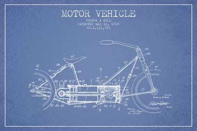 Joshua A. Hill Motor Vehicle Patent Sketch (Light Blue) by Aged Pixel metal wall art