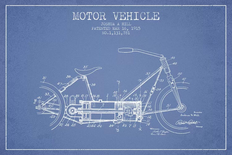 Joshua A. Hill Motor Vehicle Patent Sketch (Light Blue) by Aged Pixel wall art