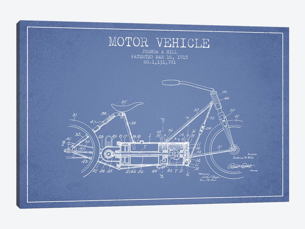 Joshua A. Hill Motor Vehicle Patent Sketch (Light Blue) by Aged Pixel 1-piece Canvas Wall Art