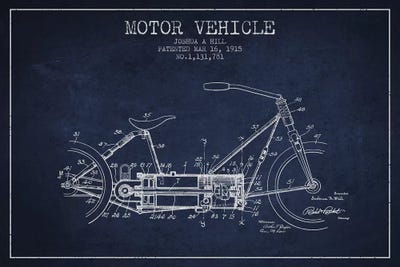 Joshua A. Hill Motor Vehicle Patent Sketch (Navy Blue) by Aged Pixel metal wall art