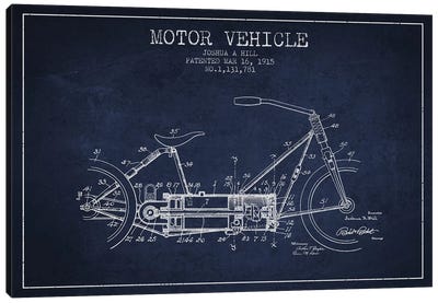 Joshua A. Hill Motor Vehicle Patent Sketch (Navy Blue) Canvas Art Print - Motorcycle Blueprints