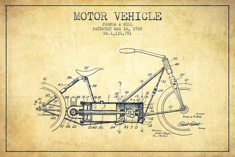 Joshua A. Hill Motor Vehicle Patent Sketch (Vintage) by Aged Pixel wall art