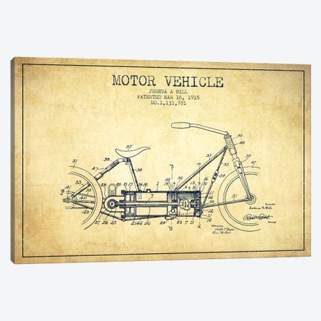 Joshua A. Hill Motor Vehicle Patent Sketch (Vintage) Canvas Print #ADP3013} by Aged Pixel Canvas Artwork