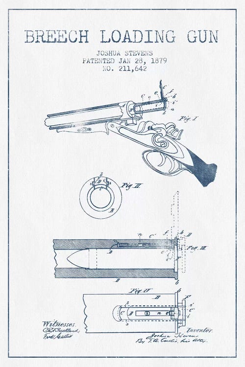 Joshua Stevens Breech Loading Gun Patent Sketch (Ink)